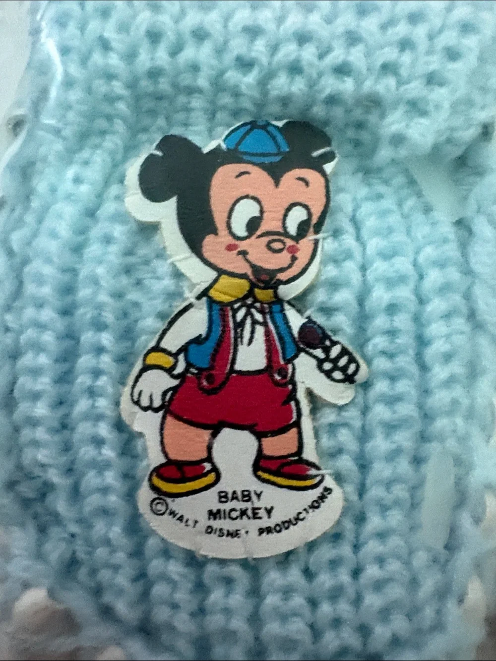 Vintage Disney Size 4 Blue & White Mickey Knit Foam Cushioned Slipper Socks
